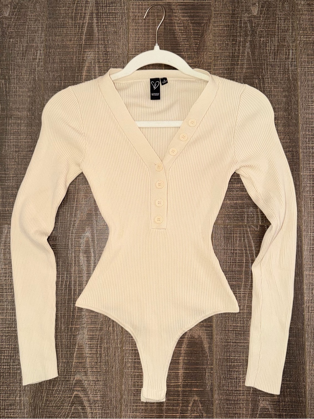 Windsor Cream Ribbed V-Neck Bodysuit